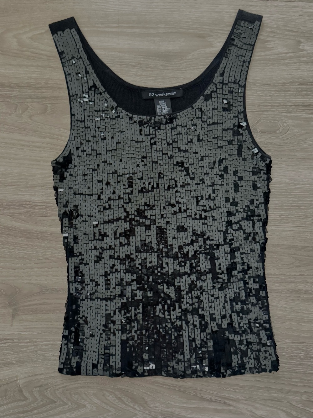 52 Weekends Black Sequin Ombre Tank Top